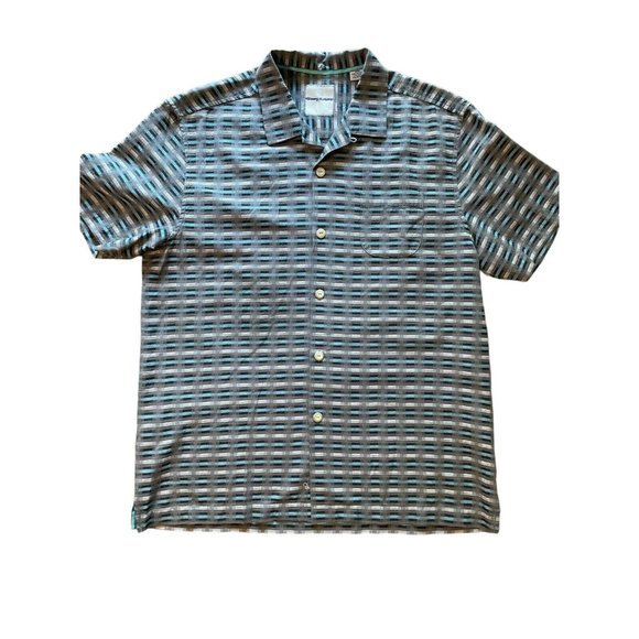 TOMMY BAHAMA $128 Silk Blend‎ Short Sleeve Camp Shirt Preppy Vacation Party Med - Picture 1 of 4